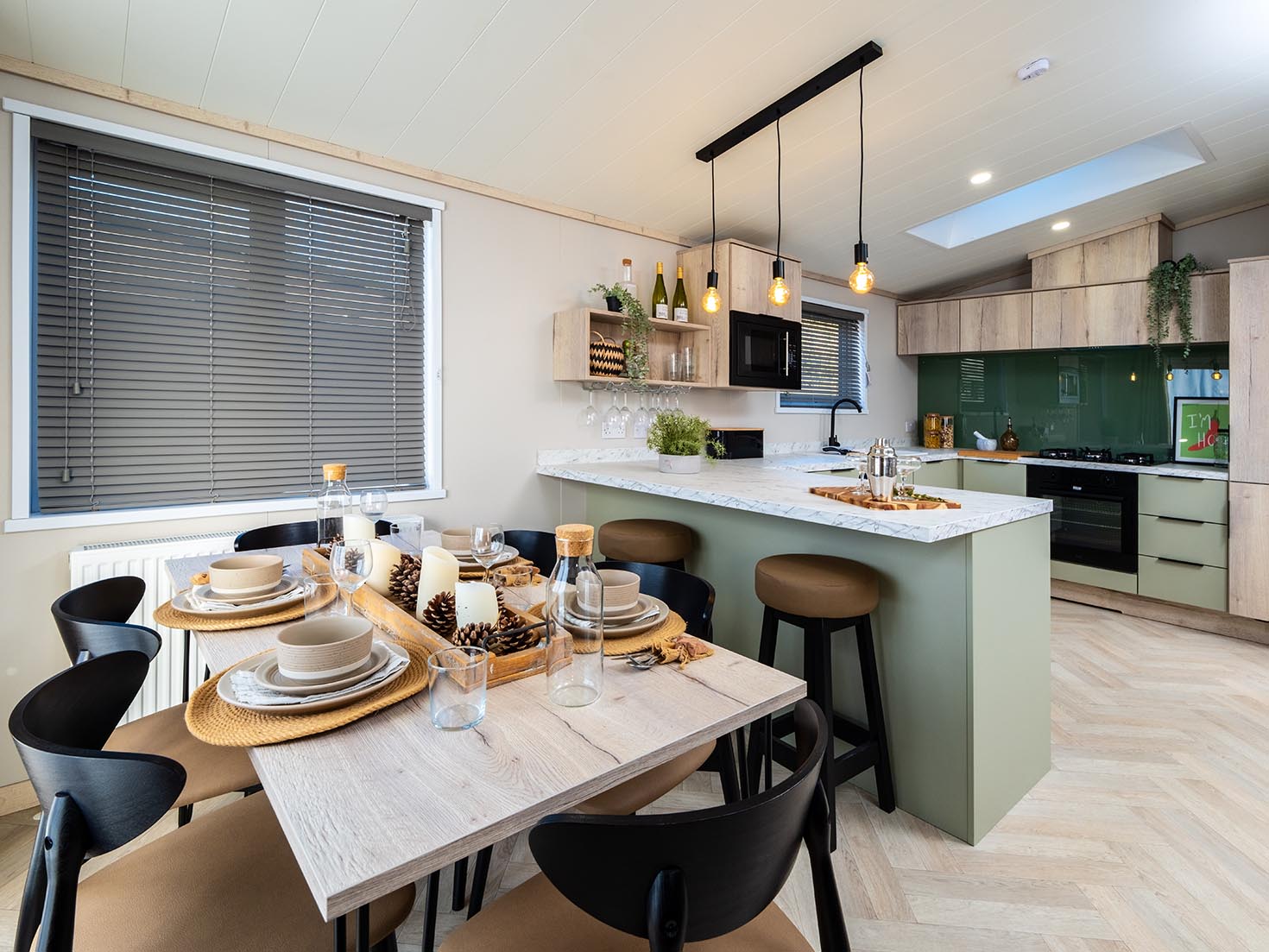 Sycamore Lodge contemporary kitchen and dining area, Cumbria lodge stay